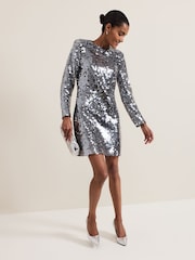 Phase Eight Silver Rhia Sequin Mini Dress - Image 3 of 7
