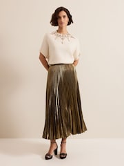Phase Eight Gold Dhalia Foil Pleated Skirt - Image 1 of 7