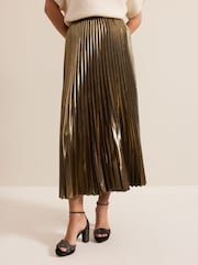 Phase Eight Gold Dhalia Foil Pleated Skirt - Image 3 of 7