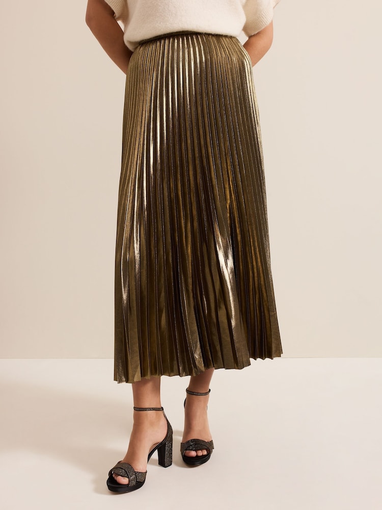 Phase Eight Gold Dhalia Foil Pleated Skirt - Image 3 of 7