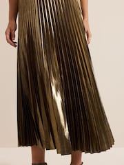 Phase Eight Gold Dhalia Foil Pleated Skirt - Image 5 of 7