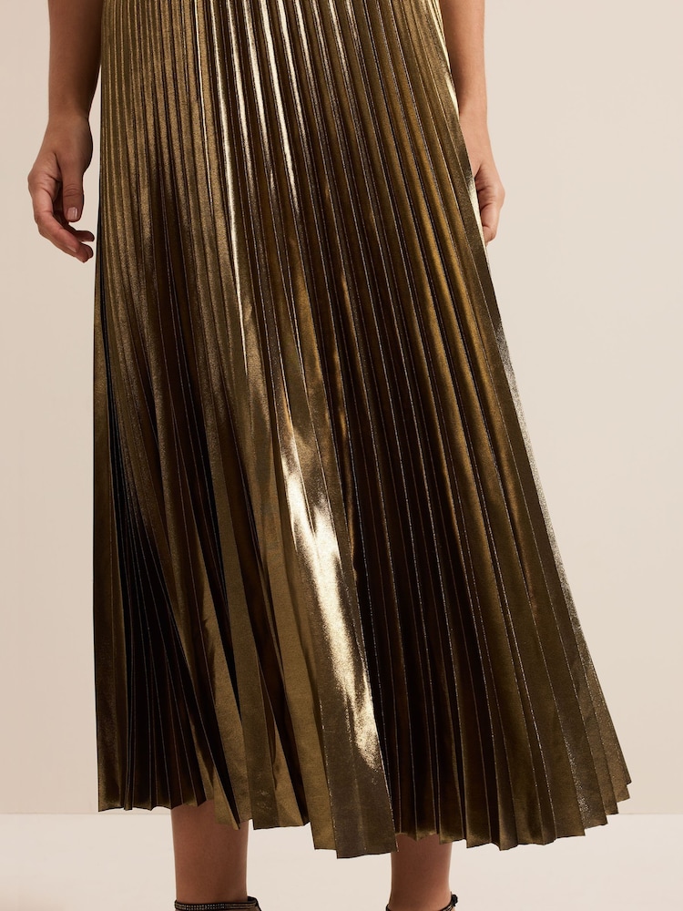 Phase Eight Gold Dhalia Foil Pleated Skirt - Image 5 of 7