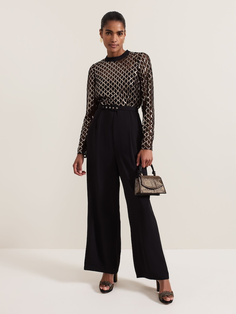 Phase Eight Black Amelia Sequin Bodice Jumpsuit - Image 2 of 8