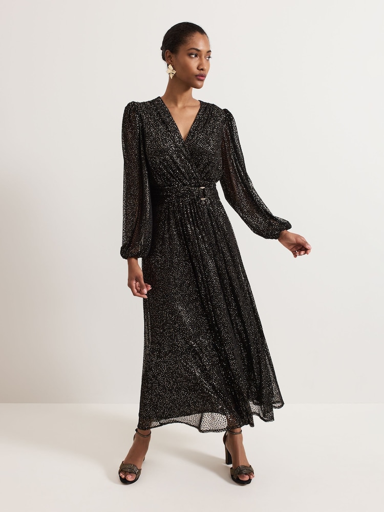 Phase Eight Black Emre Shimmer Burnout Midi Dress - Image 1 of 7