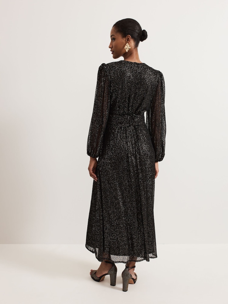 Phase Eight Black Emre Shimmer Burnout Midi Dress - Image 2 of 7