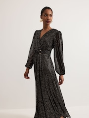 Phase Eight Black Emre Shimmer Burnout Midi Dress - Image 3 of 7