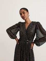 Phase Eight Black Emre Shimmer Burnout Midi Dress - Image 4 of 7