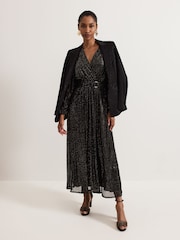 Phase Eight Black Emre Shimmer Burnout Midi Dress - Image 6 of 7