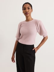 Phase Eight Pink Fern Fluffy Puff Sleeve Knit Jumper - Image 1 of 7