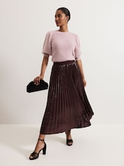 Phase Eight Pink Fern Fluffy Puff Sleeve Knit Jumper - Image 6 of 7
