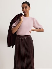 Phase Eight Pink Fern Fluffy Puff Sleeve Knit Jumper - Image 7 of 7