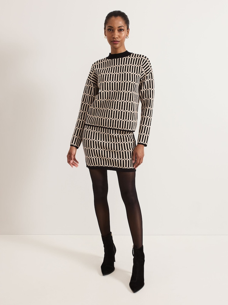 Phase Eight Black/Cream Tanya Metallic Geo Mini Skirt - Image 1 of 7