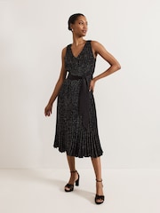 Phase Eight Black Keleche Glitter Pleat Dress - Image 1 of 7