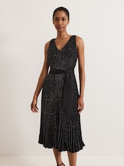 Phase Eight Black Keleche Glitter Pleat Dress - Image 3 of 7