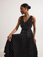 Phase Eight Black Keleche Glitter Pleat Dress - Image 6 of 7