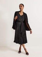 Phase Eight Black Keleche Glitter Pleat Dress - Image 7 of 7