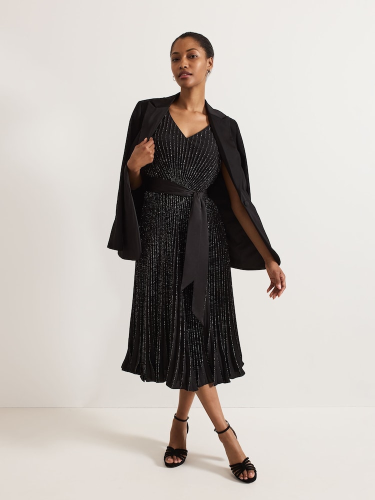 Phase Eight Black Keleche Glitter Pleat Dress - Image 7 of 7