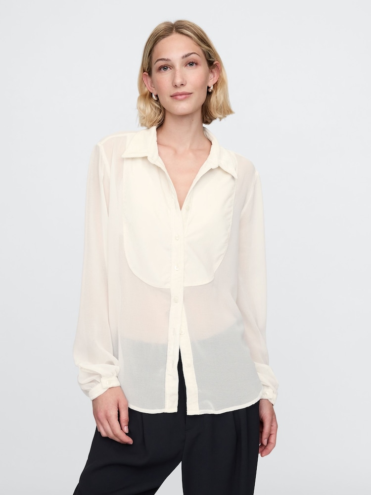 Gap Beige Classic Velvet Oversized Shirt - Image 1 of 4