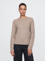 Gap Light Brown CashSoft Textured Crew Neck Jumper - Image 1 of 5