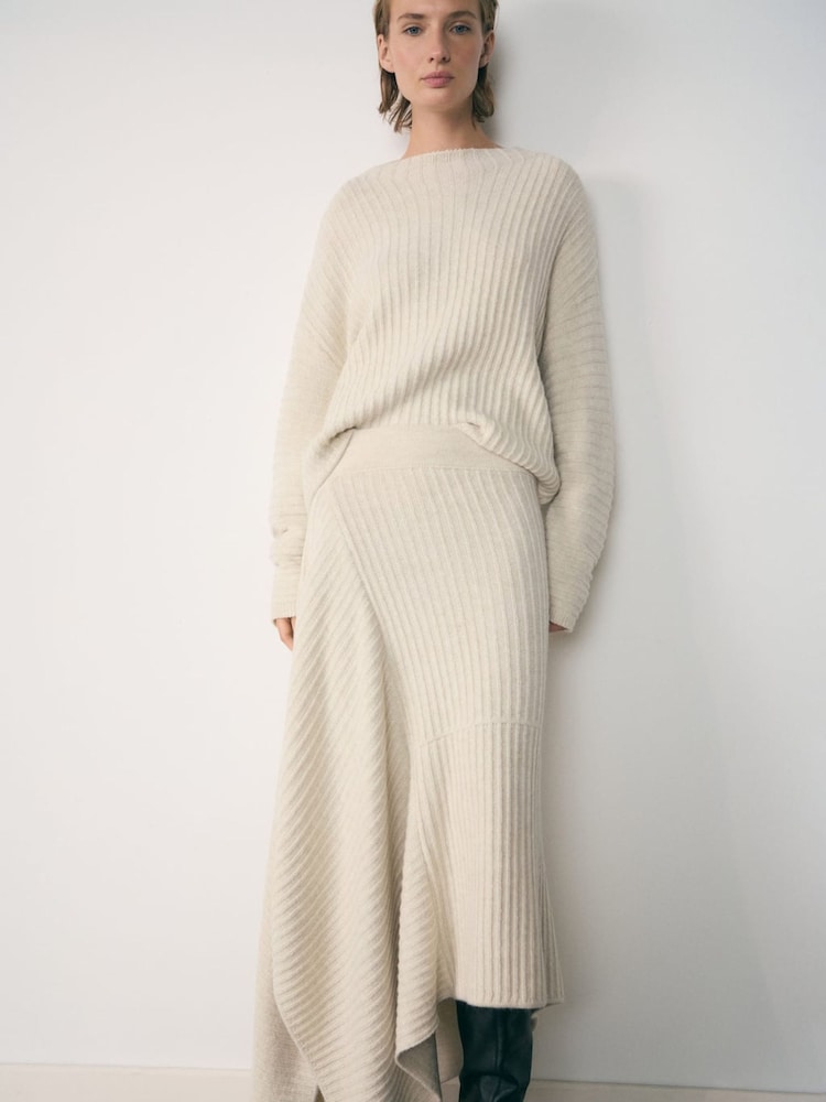 Mango Cream Asymetric Knitted Skirt - Image 1 of 6 Mango Cream Asymetric Knitted Skirt - Image 1 of 6