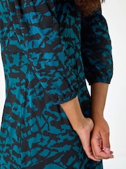 Roman Blue Abstract Print Gathered Stretch Midi Dress - Image 5 of 5