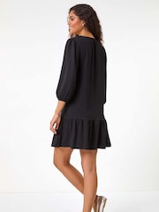 Roman Black Textured V-Neck Frill Hem Smock Dress - Image 4 of 6