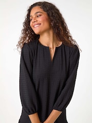 Roman Black Textured V-Neck Frill Hem Smock Dress - Image 5 of 6