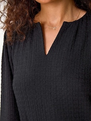 Roman Black Textured V-Neck Frill Hem Smock Dress - Image 6 of 6