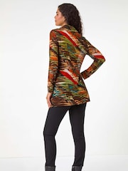 Roman Orange Abstract Print Cowl Neck Tunic Top - Image 3 of 5