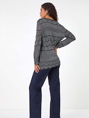 Roman Black Shimmer Crew Neck Knit Cardigan - Image 4 of 6