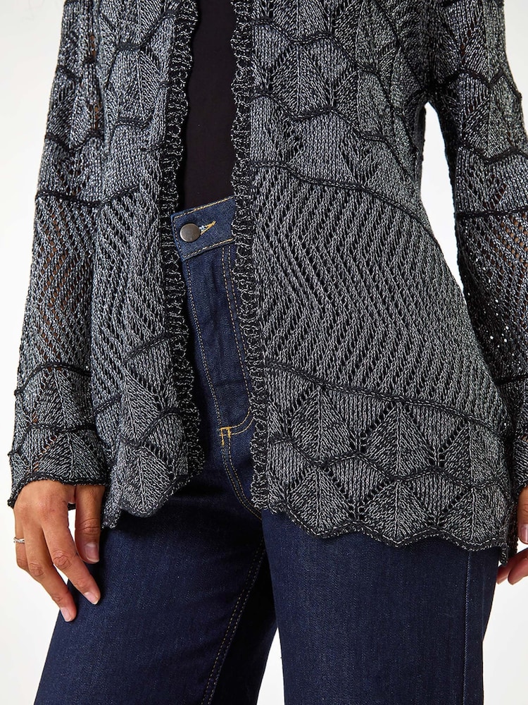 Negro - Roman Shimmer Crew Neck Knit Cardigan - Imagen 6 de 6 Negro - Roman Shimmer Crew Neck Knit Cardigan - Imagen 6 de 6