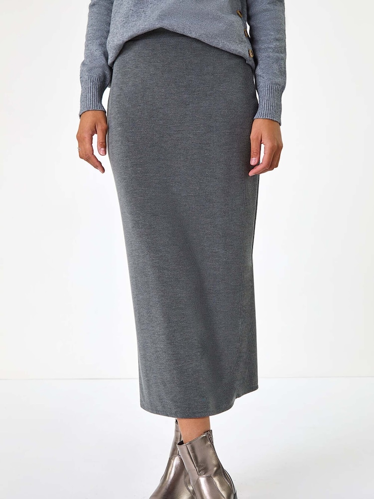 Roman Grey Soft Touch Rib Midi Skirt - Image 1 of 6