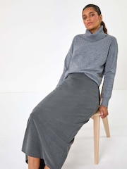 Roman Grey Soft Touch Rib Midi Skirt - Image 3 of 6