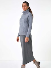 Roman Grey Soft Touch Rib Midi Skirt - Image 4 of 6