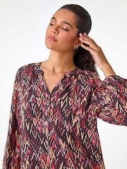 Roman Orange Print V-Neck Cuff Sleeve Top - Image 5 of 6