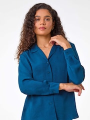 Roman Blue Plain V-Neck Collar Button Detail Blouse - Image 4 of 5