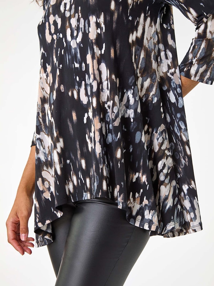 Roman Black Abstract Print Tunic - Image 6 of 6