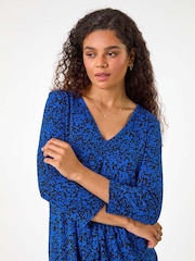 Roman Blue Abstract Print Pleat Front Tunic Top - Image 1 of 5