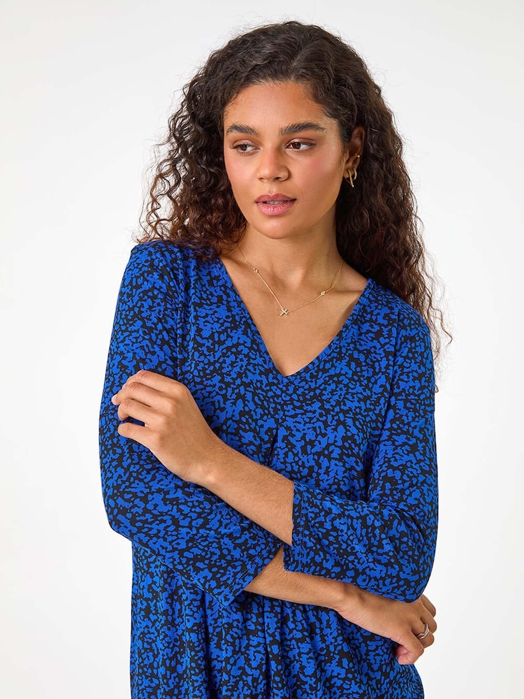Roman Blue Abstract Print Pleat Front Tunic Top - Image 1 of 5