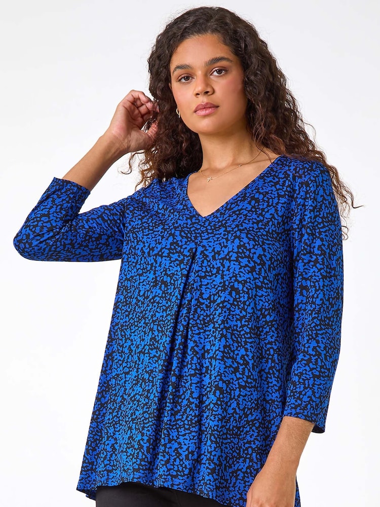 Roman Blue Abstract Print Pleat Front Tunic Top - Image 2 of 5