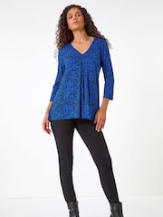 Roman Blue Abstract Print Pleat Front Tunic Top - Image 4 of 5