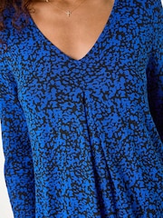 Roman Blue Abstract Print Pleat Front Tunic Top - Image 5 of 5