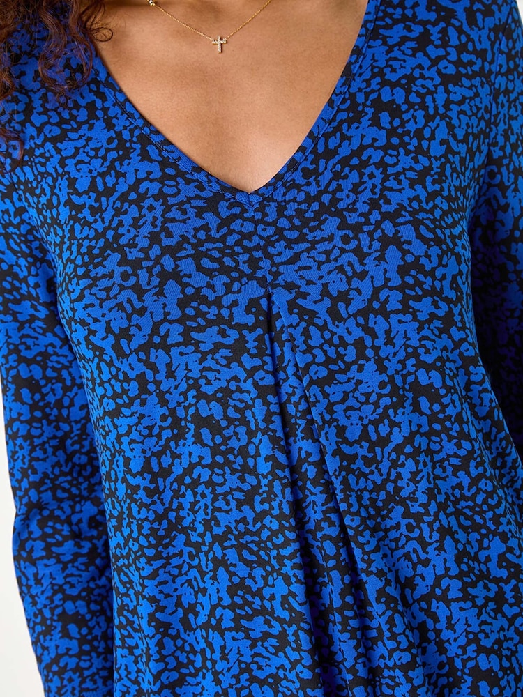 Roman Blue Abstract Print Pleat Front Tunic Top - Image 5 of 5