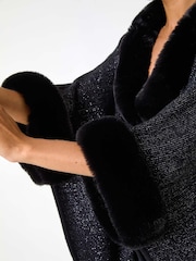 Roman Black Faux Fur Button Up Poncho - Image 5 of 5