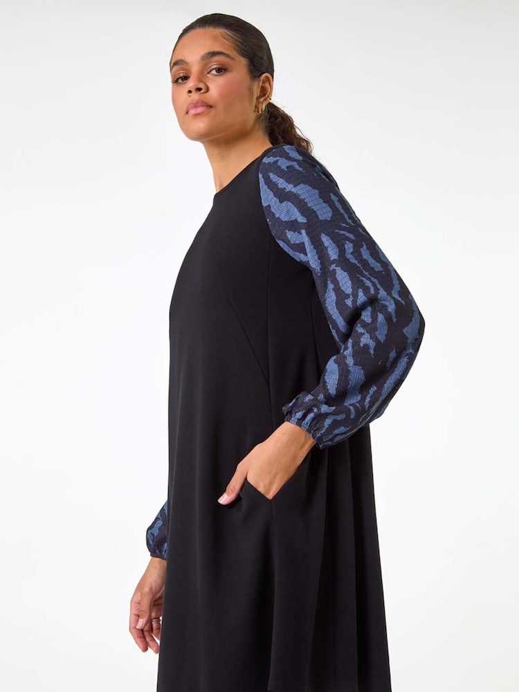 Roman Contrast Sleeve A-Line Stretch Dress - Imagen 1 de 5 Roman Contrast Sleeve A-Line Stretch Dress - Imagen 1 de 5