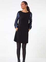 Roman Contrast Sleeve A-Line Stretch Dress - Imagen 2 de 5