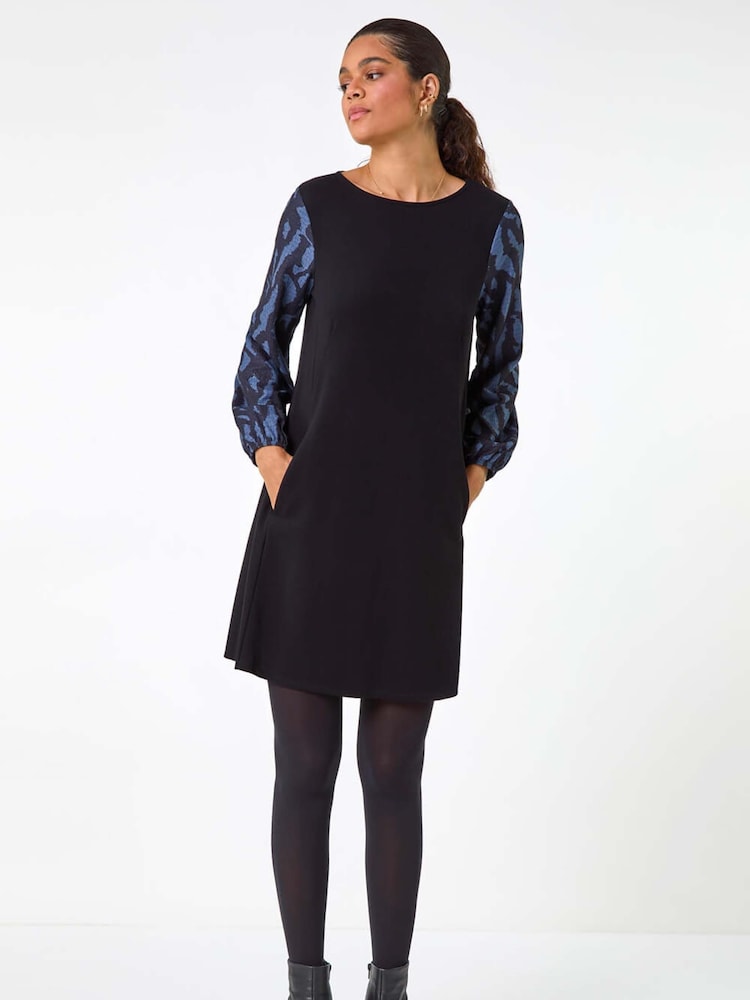 Roman Contrast Sleeve A-Line Stretch Dress - Imagen 2 de 5 Roman Contrast Sleeve A-Line Stretch Dress - Imagen 2 de 5
