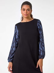 Roman Contrast Sleeve A-Line Stretch Dress - Imagen 4 de 5