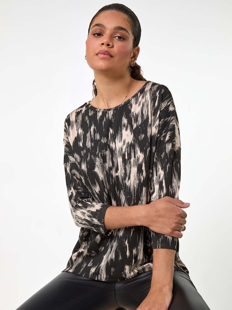 Roman Black Abstract Print Stretch Jersey Top - Image 1 of 6