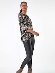Roman Black Abstract Print Stretch Jersey Top - Image 3 of 6